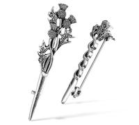 Vintage Scottish Thistle Brooch Pin Set, 2 Pack Silver Alloy | Coats and Suit Jackets, Party Outfits or Casual Occasions, Rust-resistant Finish, Elegant Retro Style