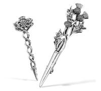 Vintage Scottish Thistle Brooch Set, 2pcs Alloy Lapel Pin | Silver Finish, Rust-resistant Design, for Collars and Sweaters, Weddings and Business Attire