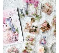 Vintage Scrapbook Stickers Accessories 30pcs Girl Stickers for Scrapbooking PET Transparent Decorative Scrapbook Supplies for Bullet Journals Junk Journal Art Craft(Alice in The Garden 3)