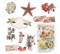 Vintage Scrapbooking Stickers Pack 200Pcs, Flower Scrapbook Stickers Kit for Journal, Transparent Sticker Flowers Aesthetic Botanical Animals (Yellow)