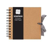 Vintage Scrapbooking Thick Kraft Paper [Pack of 10] Small DIY Memory Book 50 Sheets Brown Spiral Bound Eco Friendly Photo Album with Black Ribbon Tie Closure Junk Journal, Bullet Journaling 15 X 15cm