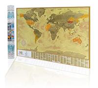 Vintage Scratch Off World Map with Countries Flags, Biggest Cities and Capitals, Original Silver Color Surface Design, Most Detailed Cartography Scratch Off World Map Poster - 84x57cm, Made in EU