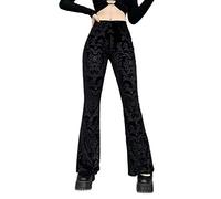 Vintage Scratched Gothic Pants Velvet High Waist Skinny Trousers for Women Autumn Winter Streetwear S