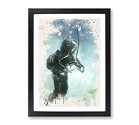 Vintage Scuba Diving Modern Fc Framed Print | A4 Black Framed Wall Art | Ready to Hang | Classic Nature Picture | Living Room Bedroom Lounge Office
