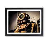 Vintage Scuba Diving Suit Framed Print | A2 Black Framed Wall Art | Ready to Hang | Classic Nature Picture | Living Room Bedroom Lounge Office