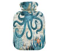 Vintage Sea Animal Octopus Hot Water Bottle with Cover Hot Water Bottles for Pain Relief Hot Bottle Water Bag Hot Pack for Hot and Cold Therapy, 2L