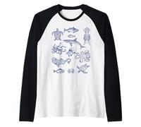 Vintage sea Animal Shark Turtle Fish Octopus Crab Wild Raglan Baseball Tee