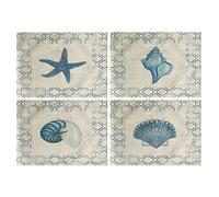 Vintage Sea Theme Placemats Set of 4 Coastal Beach Table Mats Waterproof Heat Resistant Washable Non-Slip Place Mats for Dinner Room Kitchen Decor Table 12”×16”