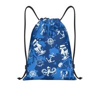 Vintage Sea Waves Nautical Drawstring Gym Bag For Men Camping Travel Laptop Backpack Womens Yoga String Bag Adjustable Beach Cinch Pouch Waterproof Sackpack Medium 16.5in Cycling Hiking Daypack