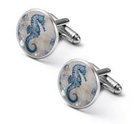 Vintage Seahorse Floral Round Cufflinks for Men Classic Cuff Links Jewellery for Wedding Business Party