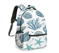 Vintage Seashell & Red Starfish Rucksack 40cm Nautical Coral Ocean Print School Bag Retro Illustration Daypack for Teens (05)