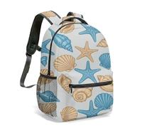 Vintage Seashell & Red Starfish Rucksack 40cm Nautical Coral Ocean Print School Bag Retro Illustration Daypack for Teens (03)