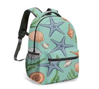 Vintage Seashell & Red Starfish Rucksack 40cm Nautical Coral Ocean Print School Bag Retro Illustration Daypack for Teens (02)