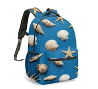 Vintage Seashell & Red Starfish Rucksack 40cm Nautical Coral Ocean Print School Bag Retro Illustration Daypack for Teens (04)