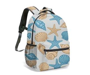 Vintage Seashell & Red Starfish Rucksack 40cm Nautical Coral Ocean Print School Bag Retro Illustration Daypack for Teens (03)