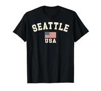 Vintage Seattle USA American Flag Washington Souvenir Retro Value Graphic T-Shirt, Men, Black, M