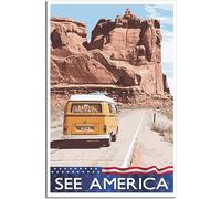 Vintage See America Style RV Road Trip CamperVan USA Travel Poster Retro Wall Art Canvas Poster Art Print Home Decor Room Decor Unframed 40x60cm