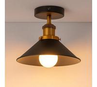 Vintage Semi Flush Mount Ceiling Light E27 Base Metal 22Cm Cone Shade For Kitchen, Living Room Black Inner White Without Bulb