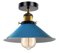Vintage Semi Flush Mount Ceiling Light With E27 Base 22Cm Cone Metal Shade For Kitchen, Living Room Light Blue With Bulb