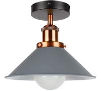Vintage Semi Flush Mount Ceiling Light With E27 Base Metal 22Cm Cone Lamp Shade For Kitchen, Living Room, Lounge Grey With Bulb