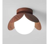 Vintage Semi Flush Mount Ceiling Light, Wood Grain Close to Ceiling Light Fixtures with with Milk White Glass Shade, Modern Nordic Ceiling Lamp for Kitchen Bedroom Porch Hallway Dining Room/Walnut Gra