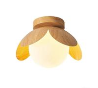 Vintage Semi Flush Mount Ceiling Light, Wood Grain Close to Ceiling Light Fixtures with with Milk White Glass Shade, Modern Nordic Ceiling Lamp for Kitchen Bedroom Porch Hallway Dining Room, JYLSSKU