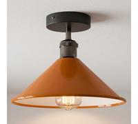 Vintage Semi Flush Mount Ceiling Lighting with 22cm Orange Metal Cone Shade E27 Indoor Ceiling Lamp Fixtures for Kitchen Bedroom Dining Room Hallway Living RoomHardwired Painted Finish No Bulb