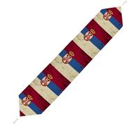 Vintage Serbian Flag Cute Table Runner with Tassels Soft Plush Table Cloth for Party Home Decoration