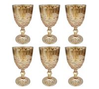 Vintage Set of 6 Coloured Wine Glasses Drinking Glasses with Embossing (Bow/Apricot Shine/250 ml) Wedding Glasses, Champagne Glasses, Carafe, Dessert Bowl, Glass Goblets, Drinking Glass, Wine Glass,
