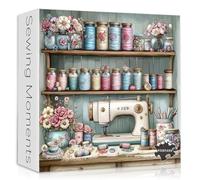 Vintage Sewing Machine 1000 Piece Puzzle for Adults，PICKFORU Sewing Puzzle Flower Thread Jars Teacup，Retro Floral Cozy Craft Room Challenge Jigsaw Puzzle