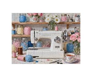 Vintage Sewing Machine 500 Piece Puzzle for Adults, Cozy Craft Room Artwork with Flower, Thread and Teacup, Retro Floral Jigsaw, Challenging Puzzle for Family Game Night, 20.5x15 in