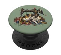 Vintage Sewing Machine Cat Tangled Thread Quilting Seamstres PopSockets Adhesive PopGrip