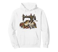 Vintage Sewing Machine Cat Tangled Thread Quilting Seamstres Pullover Hoodie