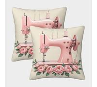 Vintage Sewing Machine-Retro Floral Design Pillow Covers 2 Pack Cozy Pillowcases Art Cushion Covers Zippered Decor Sofa for Living Room Bedroom 40x40cm