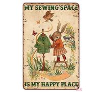 Vintage Sewing Wall Sign Metal Tin Sign 8x6 inch My Sewing Space Is My Happy Place