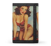 Vintage Sexy Pin-up Fix-it-Women Wallet for Men Slim Minimalist Tri-fold ID Window 9-13 Cards
