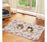 Vintage Shabby Chic Floral Pink Rose Flower,Waterproof Pet Feeding Mat,Cat Dog Placemats for Food and Water, PU Leather Food Mats,40x60cm