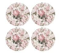 Vintage Shabby Chic Sepia Pink Roses,Round MDF Cork Coasters, Mugs Pad, Cups Mat Set of 4 Drinks Coasters