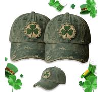 Vintage Shamrock Baseball Cap, St. Patrick's Day Hat Embroidered, Adjustable Distressed Embroidered Clover Hat (2 PCS)