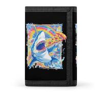 Vintage Shark Pizza Men Trifold Wallets with Card Holders Keychain Slim Purse Money Clip for Women