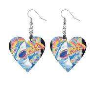 Vintage Shark Pizza Women's Earrings Wooden Pendant Dangle Jewelry Stylish Accessories for Party