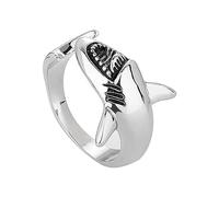 Vintage Shark Rings Cool Statement for Women Men Girls Adjustable Sea Animal Fish Giant Sharks Open Stacking Extendable Knuckle Middle Finger Ring Fashion Birthday Jewelry Gifts for BFF (Silvery)
