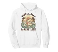 Vintage Shark Surf Life Ocean Art Sunset Wave Pullover Hoodie