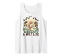 Vintage Shark Surf Life Ocean Art Sunset Wave Tank Top