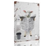 Vintage Sheep is Reading Newspaper in Toilet Tin Sign Funny Animal Wall Art Plaque Decoration for Bathroom Restroom Bar Home Retro Decor 8x12inch-Tin Sign