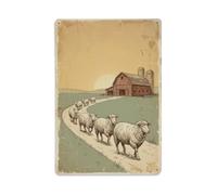 Vintage Sheep Walking Line Metal Tin Sign
