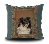 Vintage Shetland Sheepdog Dog Pillow Case with Flowers Photo Frame Throw Pillow Cover for Home Living Room Car Decoration Linen 20x20 Inch