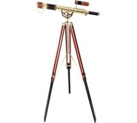 Vintage Shiny Brass Finish Nautical Double Barrel Telescope Dual Tone Leather Black Anchor Master Brown Nautical Floor Standing Adjustable Unique Wooden Tripod The Direction of Your Dreams