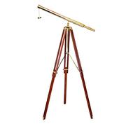 Vintage Shiny Brass Single Barrel Nautical Telescope Adjustble Wooden Floor Standing Tripod Golden & Brown Finish Home Decor.