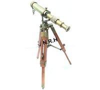 Vintage Shiny Brass Table Telescope Nautical Desktop Wooden Tripod Collectible Gift